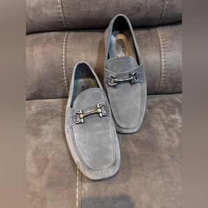 Salvatore Ferragamo Gancini Bit Loafers Gray Suede Size 12D Made in Italy